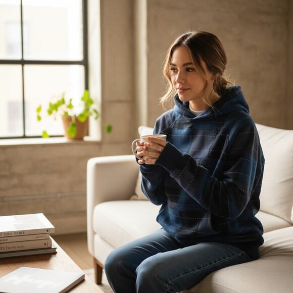 Samuel Zelig Patchwork Hoodie XL Navy Blue Heavyweight Cotton Sweatshirt NWOT - Picture 8 of 14